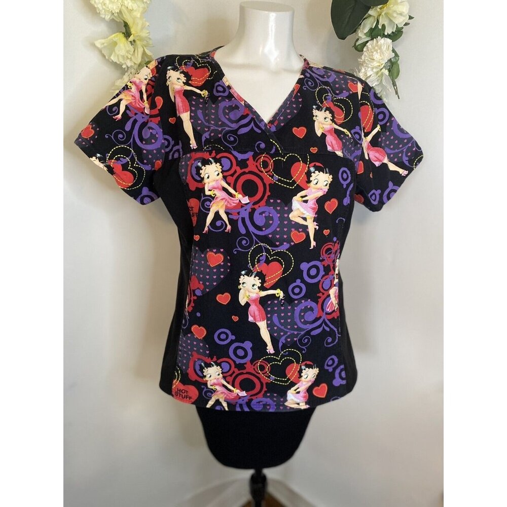 Vintage Style 2012 Great Betty Boop Scrub Top Women’s Size Med Bright Fun EUC